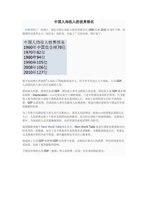 中国人均收入的世界排名