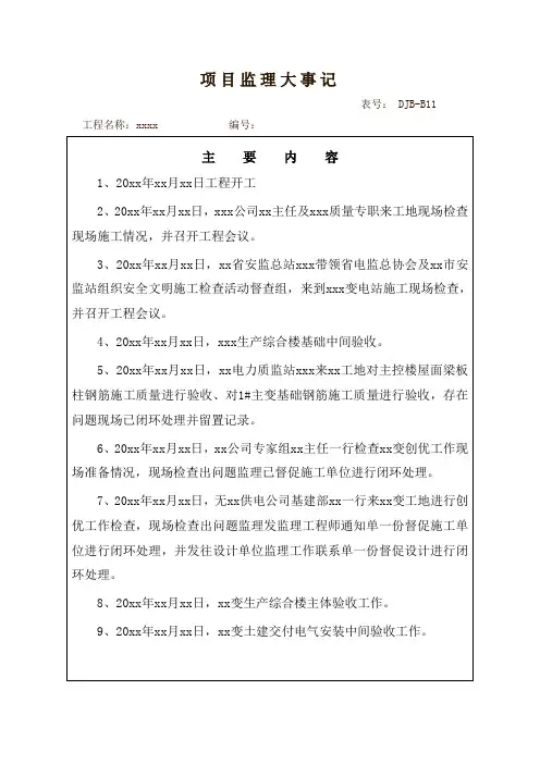 项目监理大事记