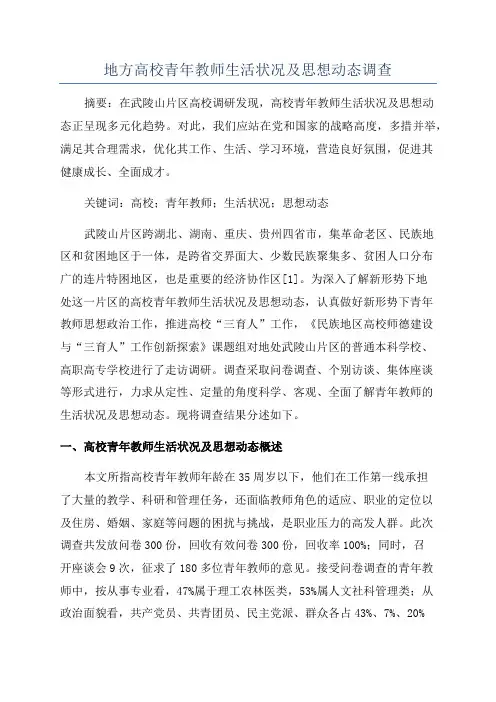 地方高校青年教师生活状况及思想动态调查