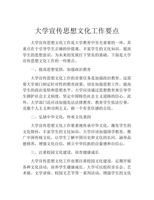 大学宣传思想文化工作要点