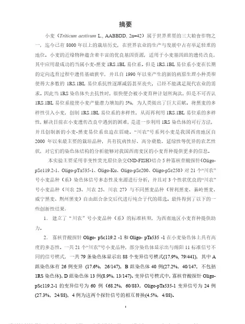利用寡聚核苷酸探针鉴定小麦-黑麦易位系及其在小麦染色体的多态性分析