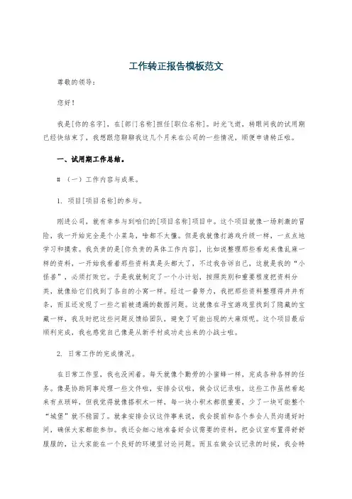 工作转正报告模板范文