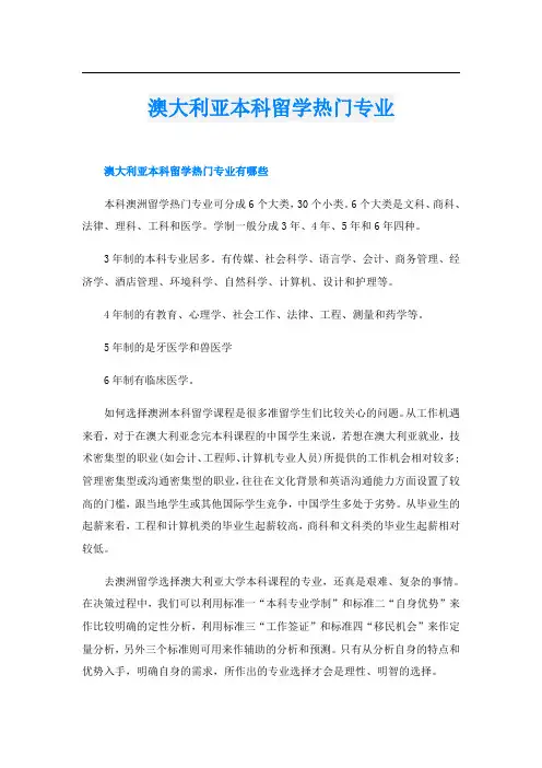 澳大利亚本科留学热门专业