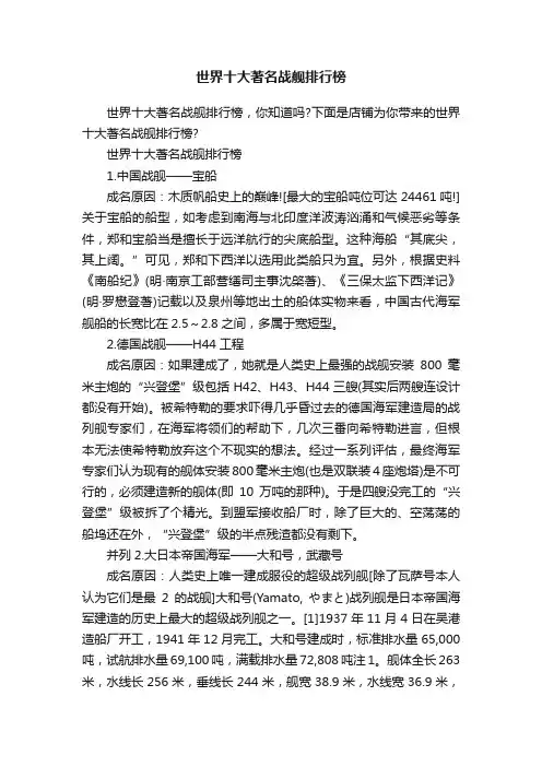 世界十大著名战舰排行榜