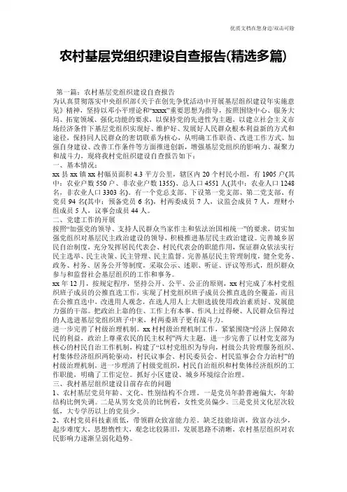 农村基层党组织建设自查报告(精选多篇)