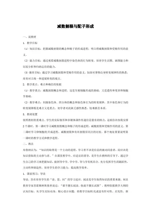 中图版生物必修2第一节减数割裂与配子形成