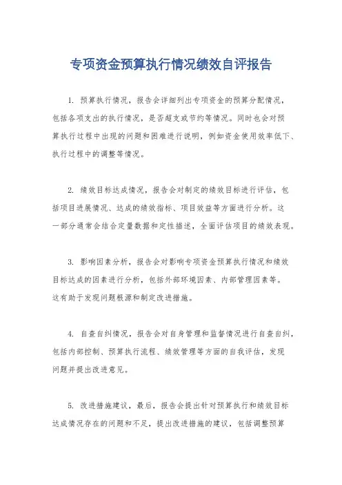 专项资金预算执行情况绩效自评报告