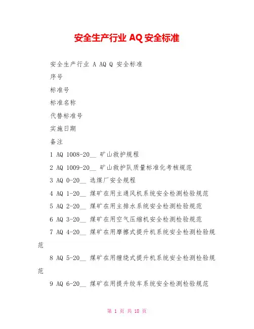 安全生产行业AQ安全标准1