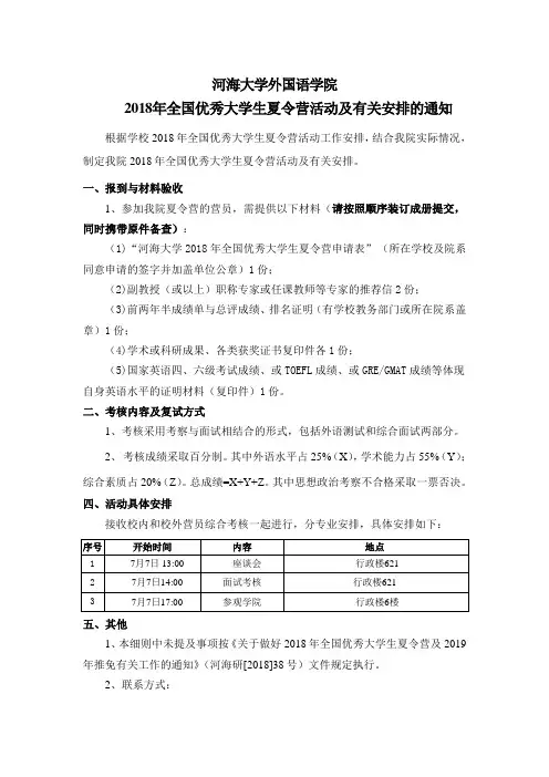2018年全国优秀大学生夏令营活动及有关安排的通知.doc