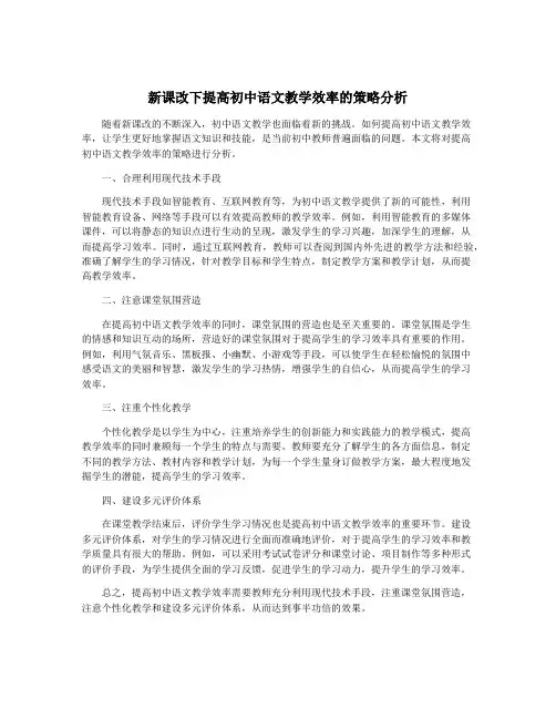 新课改下提高初中语文教学效率的策略分析