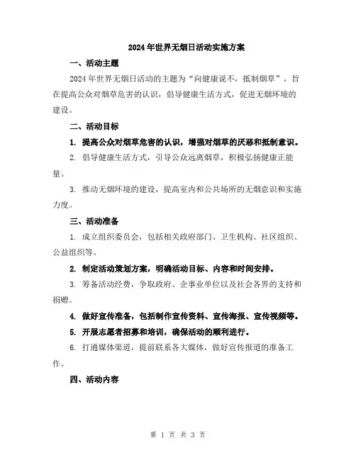 2024年世界无烟日活动实施方案