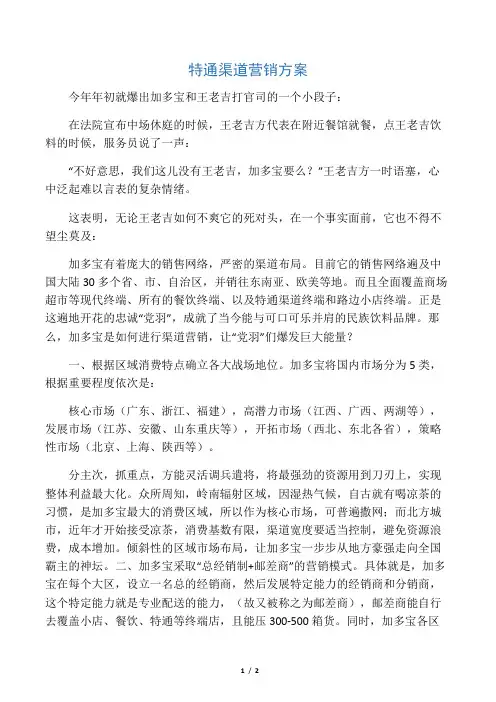 特通渠道营销方案