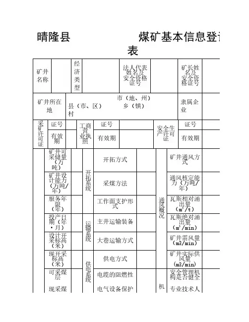 煤矿基本情况调查表(新1) (1)