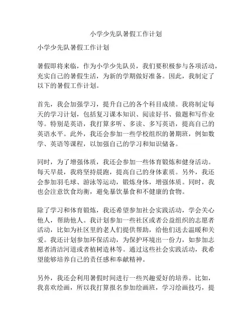 小学少先队暑假工作计划