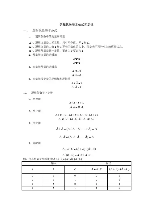 (精选)数电基本定律和公式
