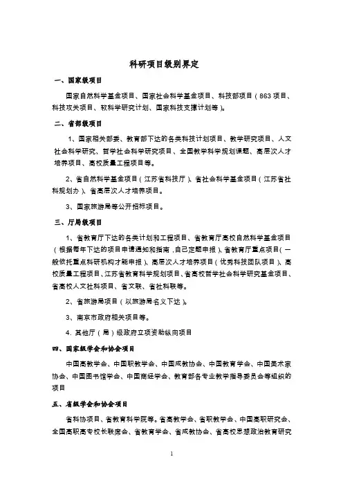科研项目级别界定