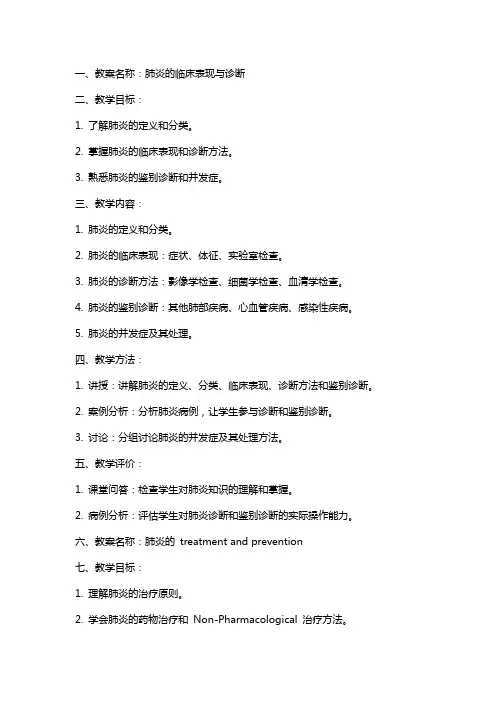 教学查房教案模板 - 肺炎