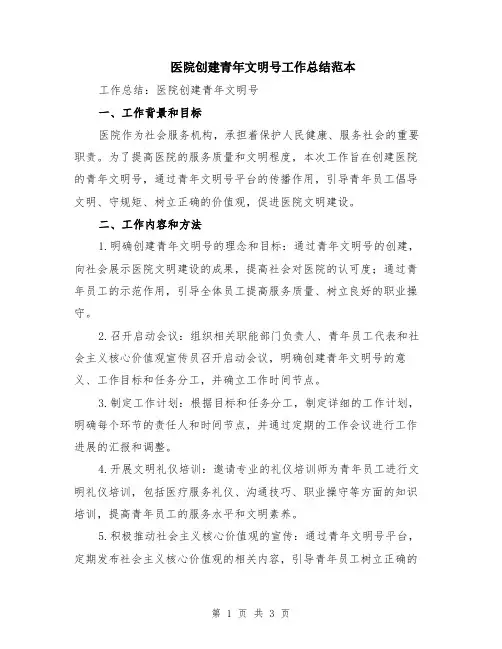 医院创建青年文明号工作总结范本