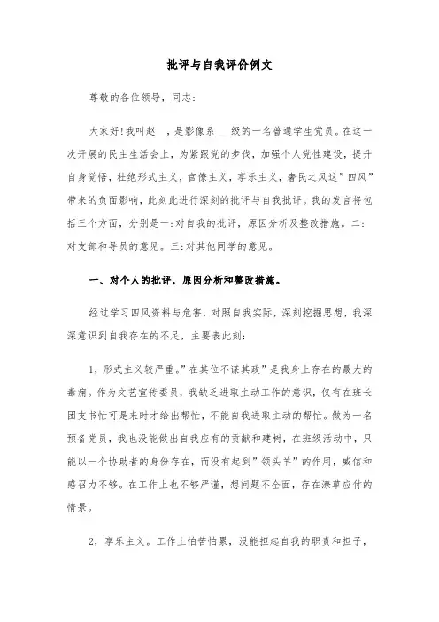 批评与自我评价例文（五篇）