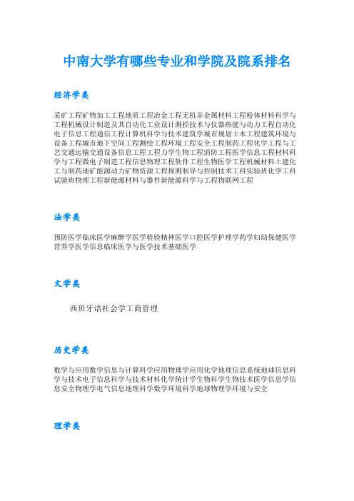中南大学有哪些专业和学院及院系排名