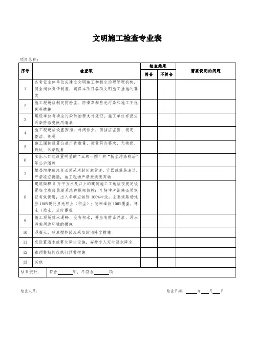 1-文明施工检查专业表本