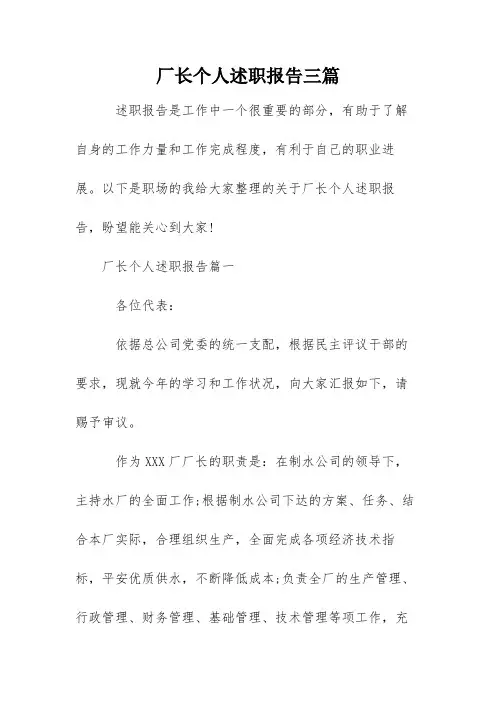 厂长个人述职报告三篇