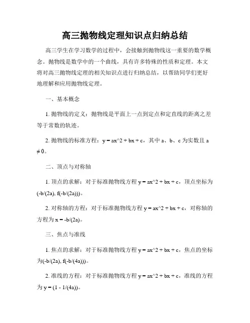 高三抛物线定理知识点归纳总结