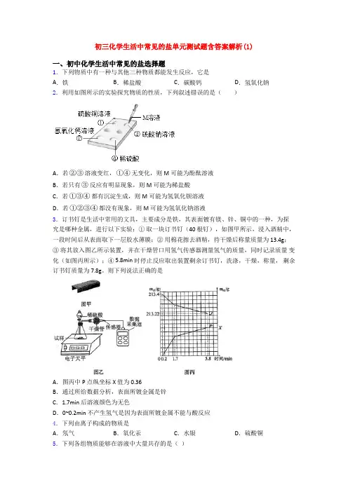 初三化学生活中常见的盐单元测试题含答案解析(1)