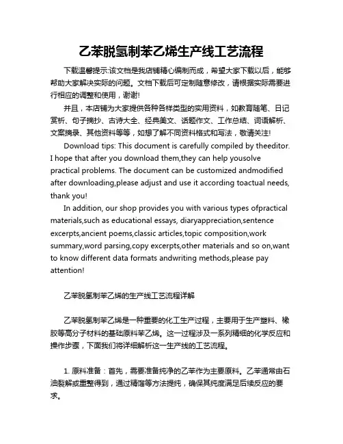 乙苯脱氢制苯乙烯生产线工艺流程