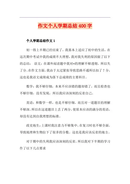 作文个人学期总结400字