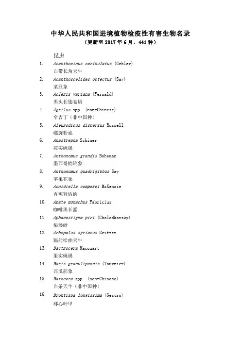 中华人民共和国进境植物检疫性有害生物名录041019141018