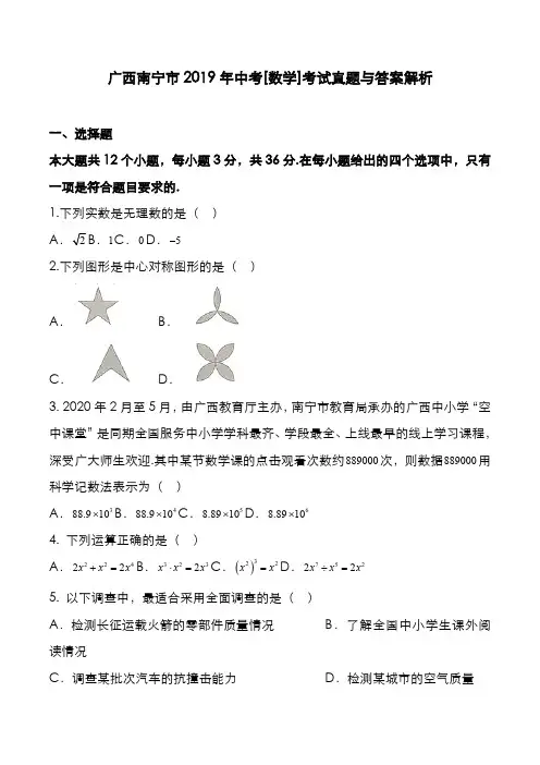 广西南宁市2019年中考[数学]考试真题与答案解析