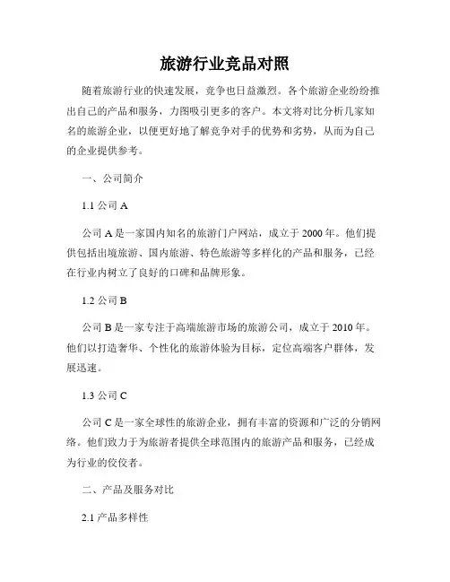 旅游行业竞品对照