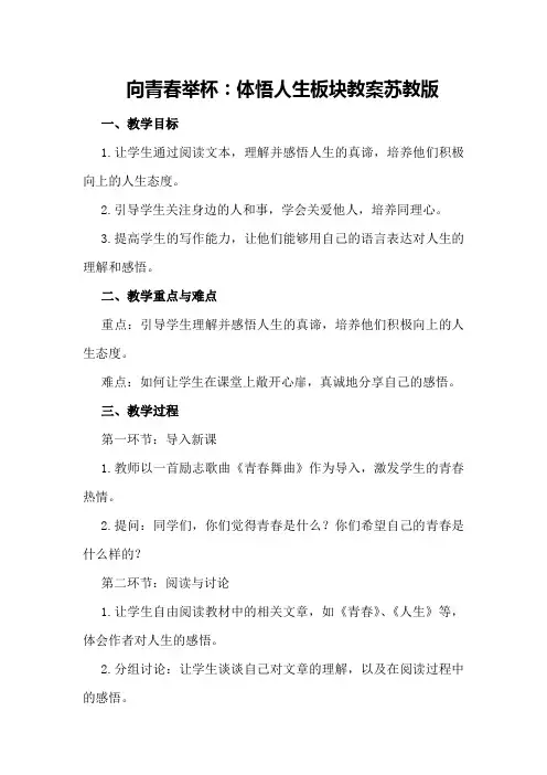 向青春举杯：体悟人生板块教案苏教版