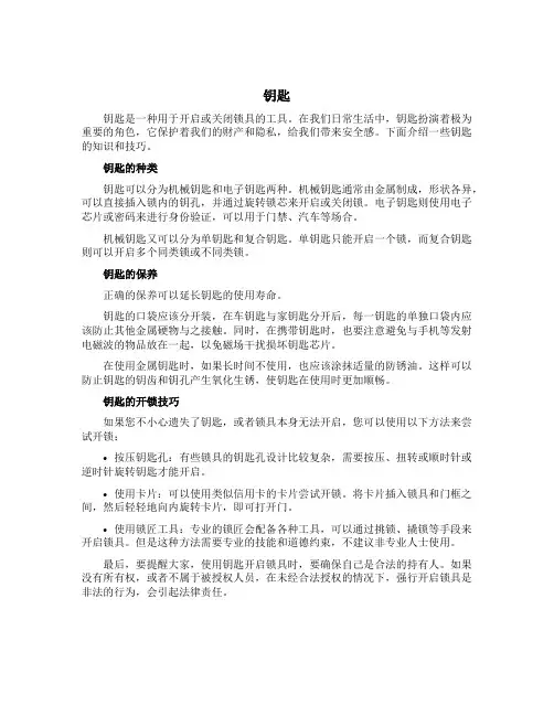 钥匙800字优秀满分作文