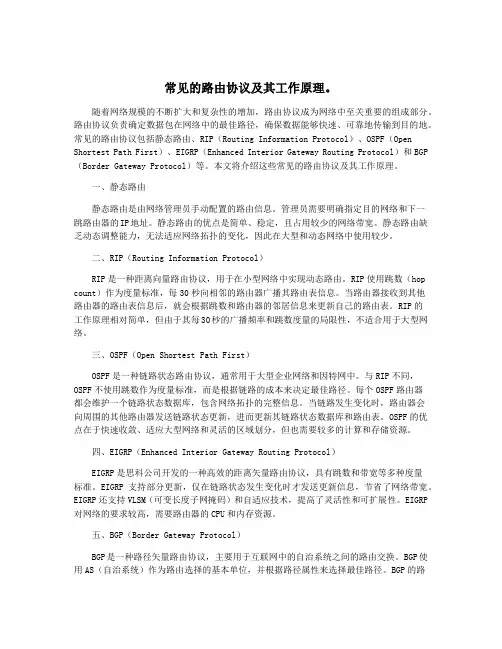 常见的路由协议及其工作原理。