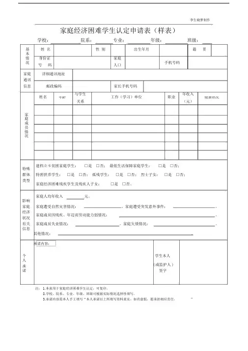 贵州省家庭经济困难学生认定申请表.doc
