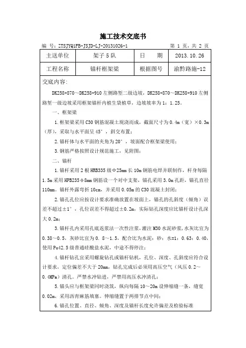 锚杆框架梁