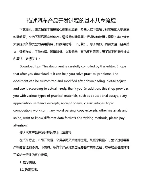 描述汽车产品开发过程的基本共享流程