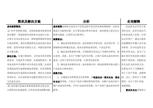用友U8成本核算模块 需求及解决方案分析