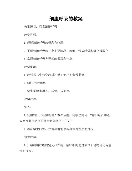 细胞呼吸的教案