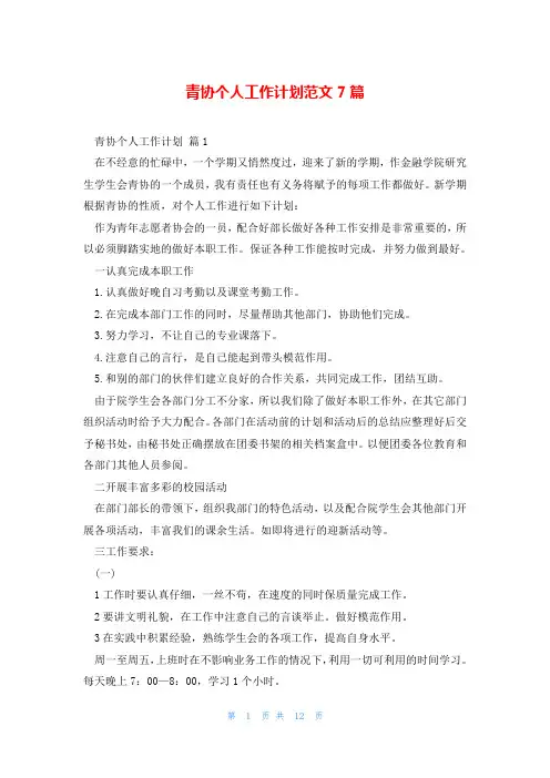 青协个人工作计划范文7篇
