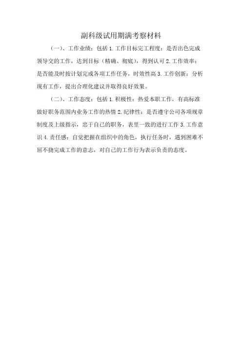 副科级试用期满考察材料