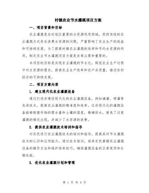 村镇农业节水灌溉项目方案