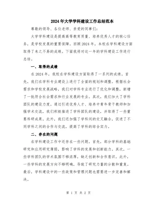 2024年大学学科建设工作总结范本