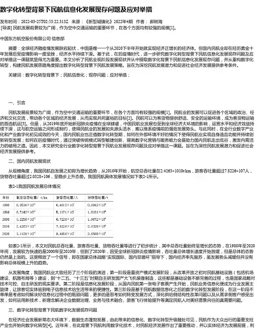 数字化转型背景下民航信息化发展现存问题及应对举措