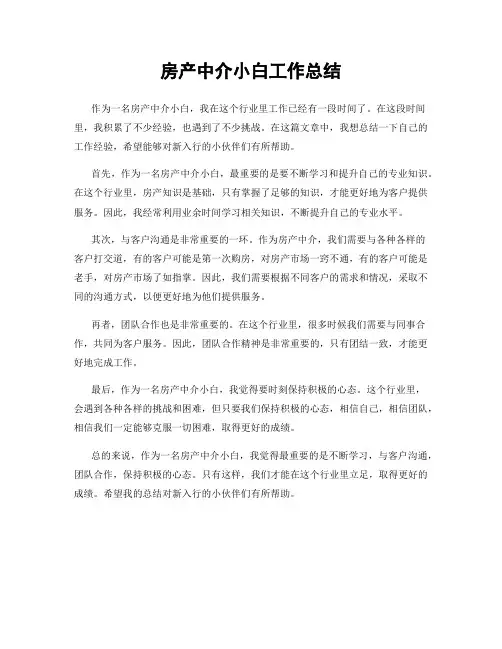 房产中介小白工作总结
