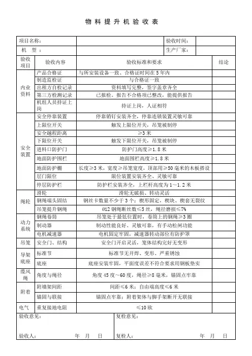 物料提升机验收表