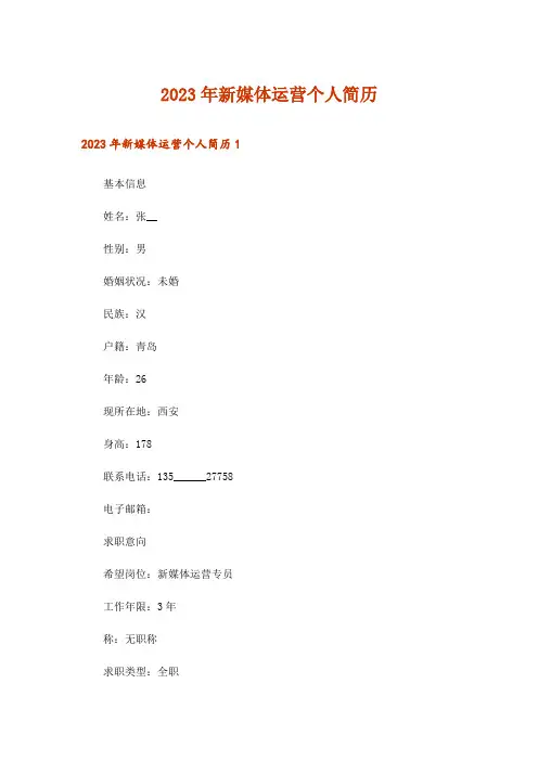 2023年新媒体运营个人简历