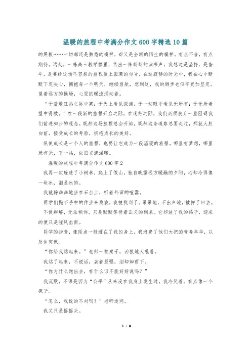 温暖的旅程中考满分作文600字精选10篇